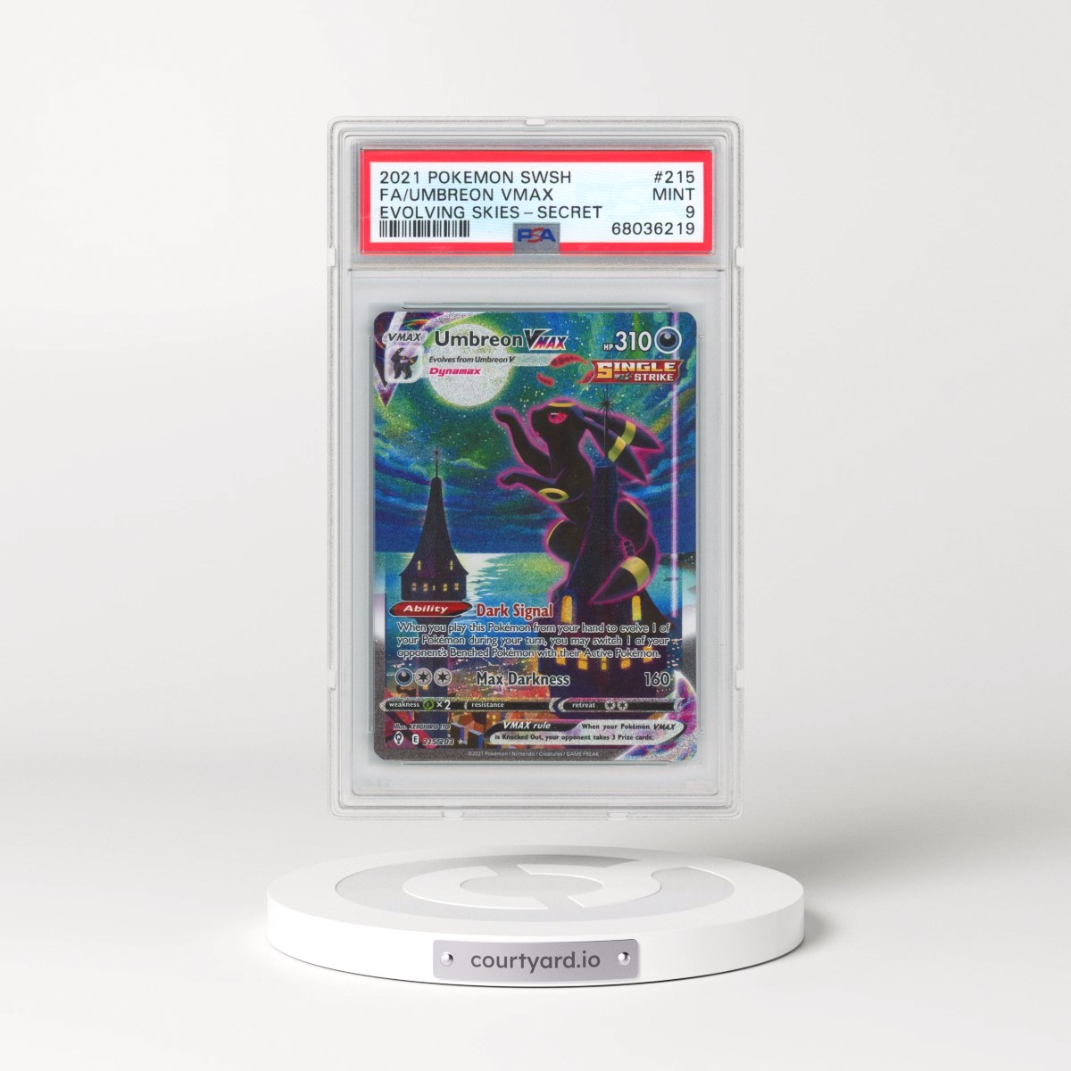 2021 Pokémon Sword & Shield Evolving Skies #215 Umbreon Vmax - Full Art Secret (PSA 9 MINT)