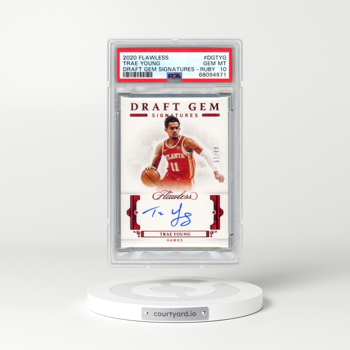 2020 Panini Flawless Draft Gem Signatures #DGTYG Trae Young - Ruby (PSA 10 GEM MINT)