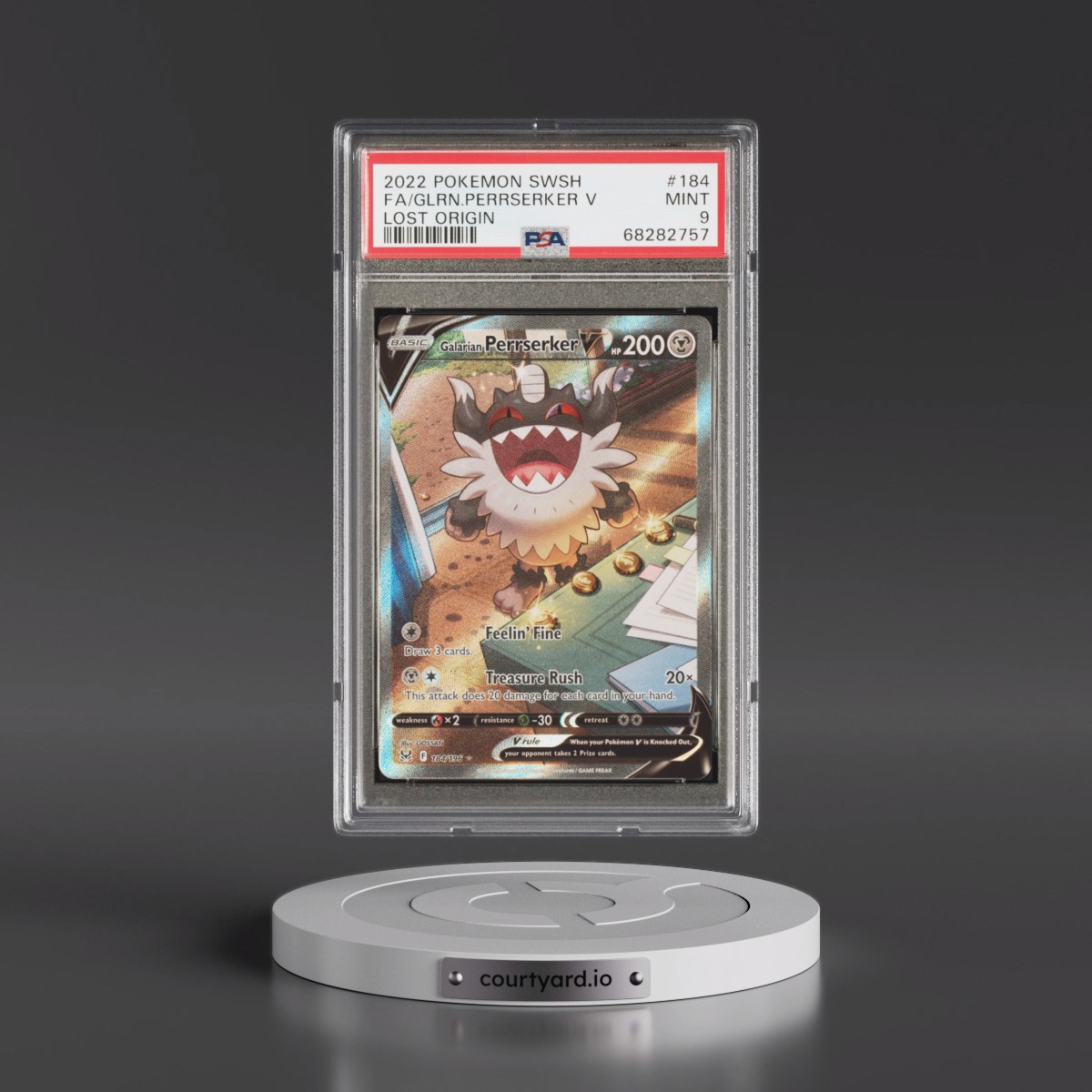 2022 Pokémon Sword & Shield Lost Origin Galarian Perrserker V - Holo Full Art #184 PSA 9