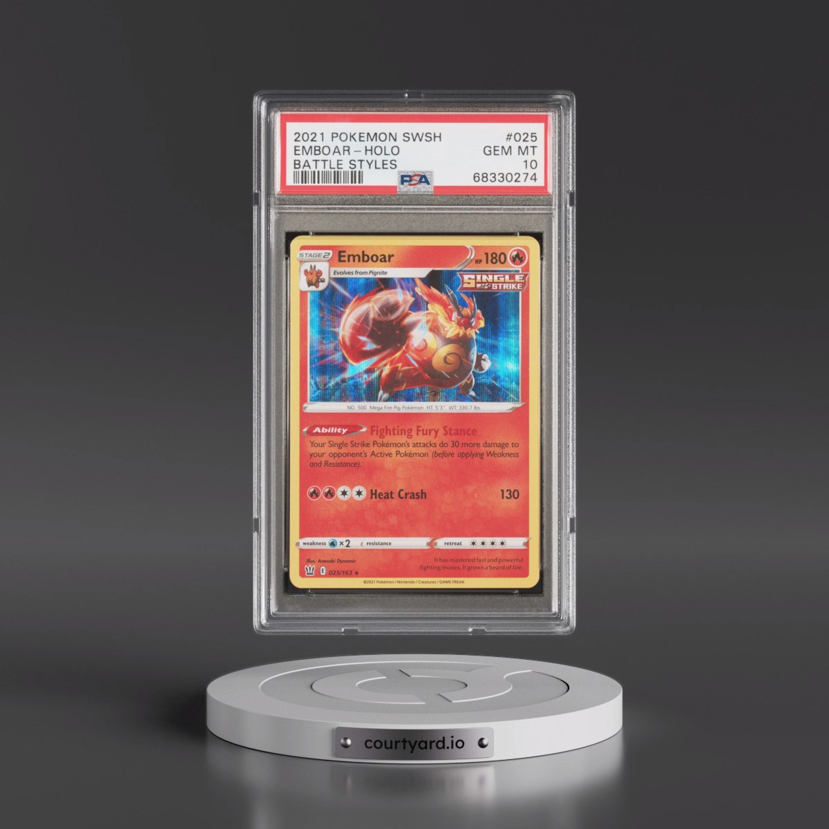 2021 Pokémon Sword & Shield Battle Styles #025 Emboar - Holo (PSA 10 GEM MINT)
