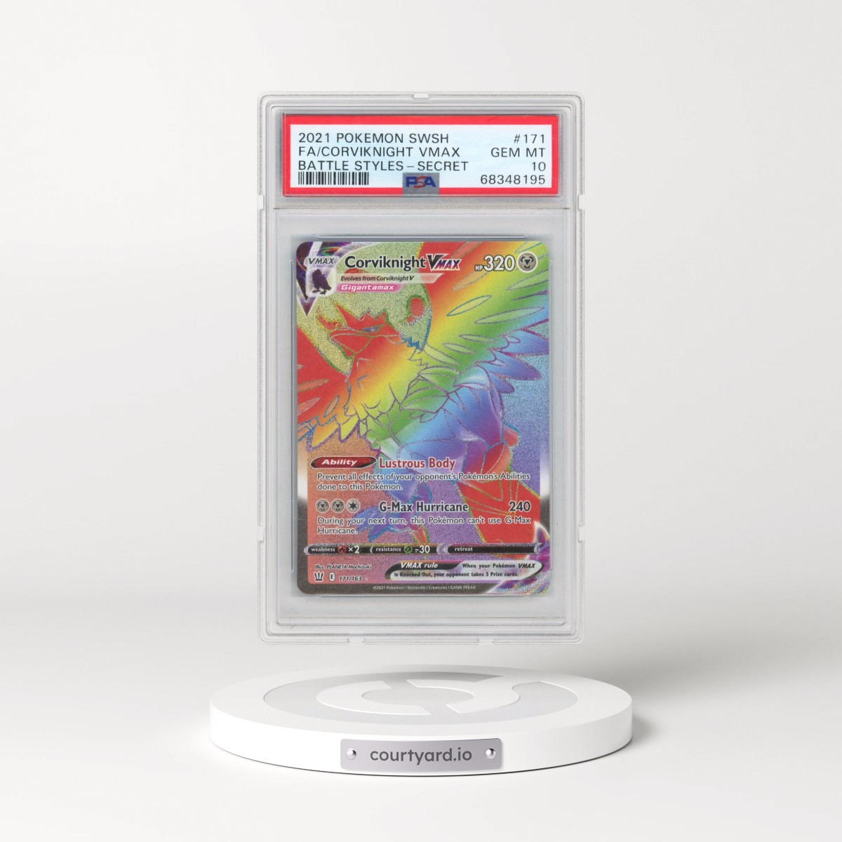 2021 Pokémon Sword & Shield Battle Styles #171 Corviknight Vmax - Full Art Secret (PSA 10 GEM MINT)