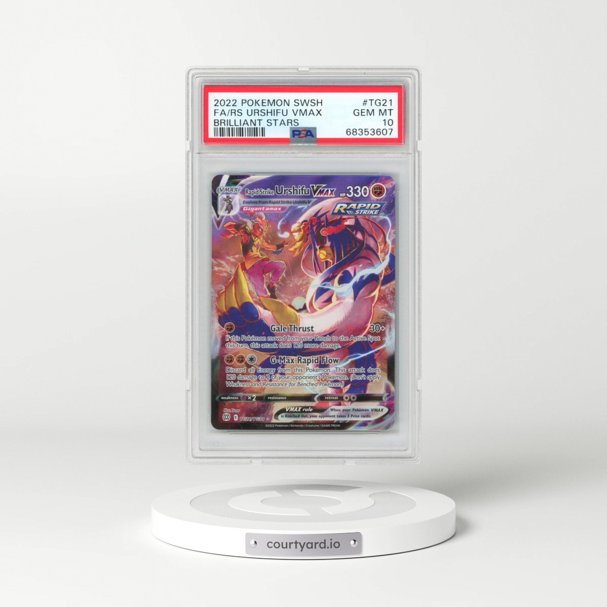 2022 Pokémon Sword & Shield Brilliant Stars #TG21 Rapid Strike Urshifu Vmax - Full Art (PSA 10 GEM MINT)