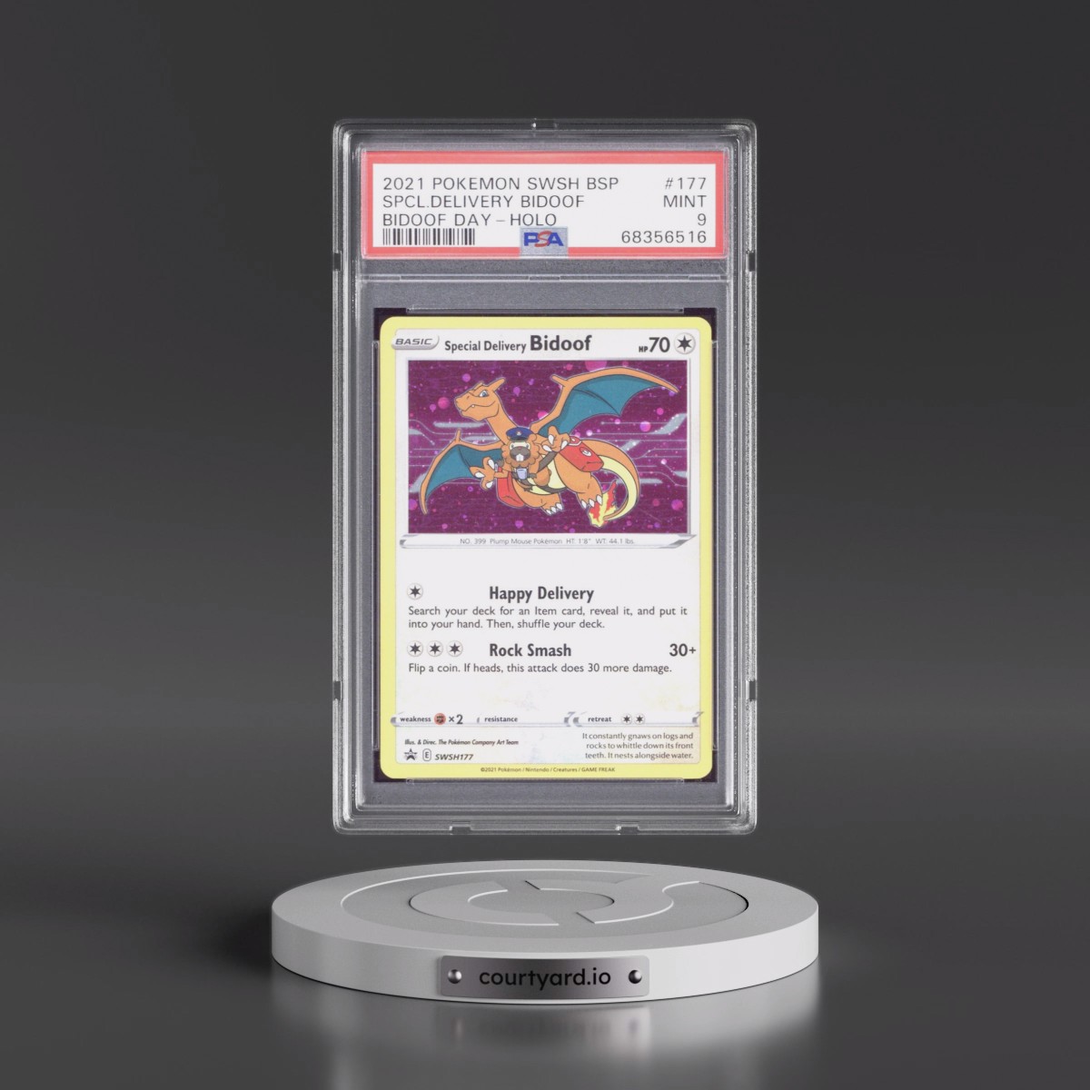 2021 Pokémon Swsh Black Star Promo #177 Special Delivery Bidoof - Holo Bidoof Day (PSA 9 MINT)