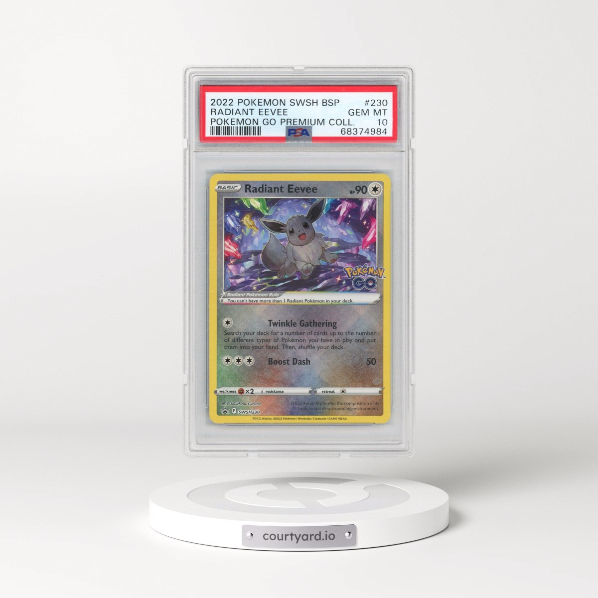 2022 Pokémon Swsh Black Star Promo #230 Radiant Eevee - Holo Pokemon Go Premium Collection Radiant Eevee (PSA 10 GEM MINT)