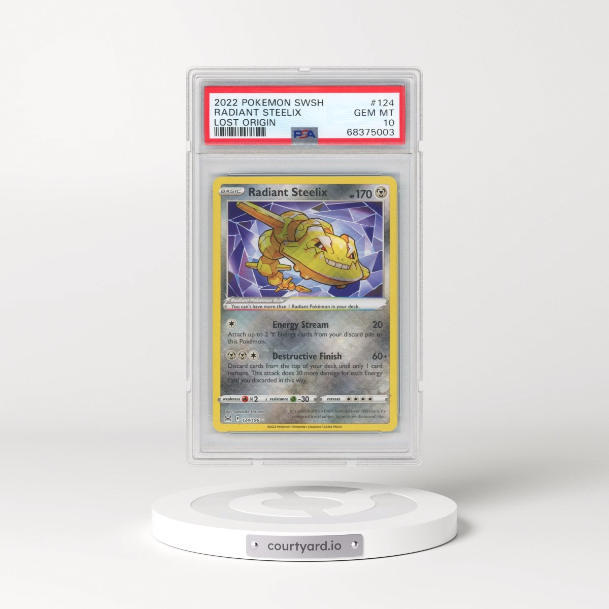 2022 Pokémon Sword & Shield Lost Origin #124 Radiant Steelix - Holo (PSA 10 GEM MINT)