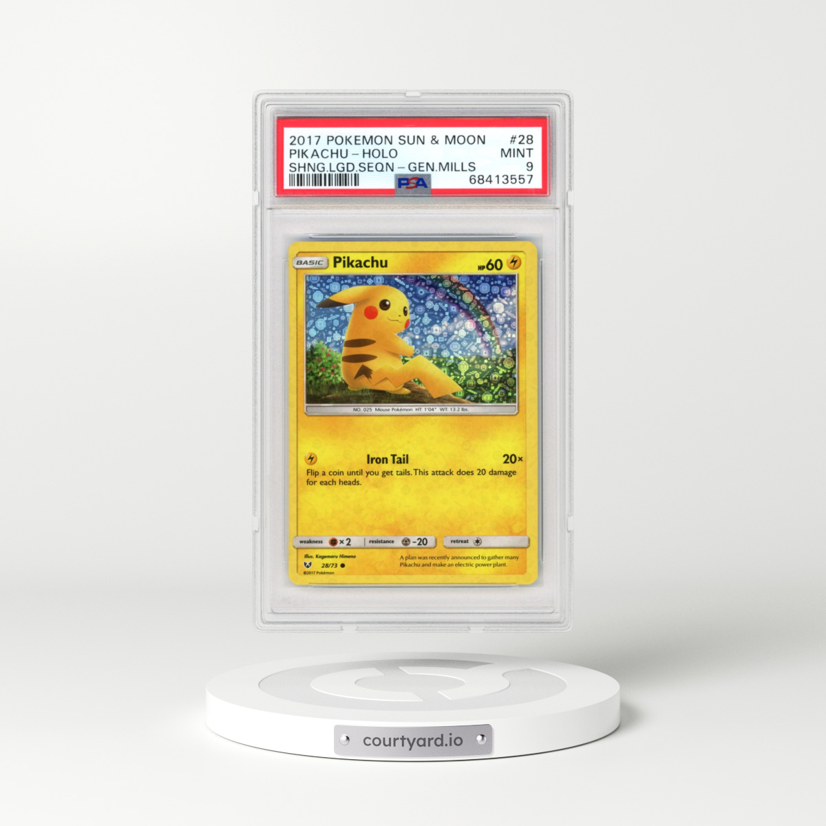 2017 Pokémon Sun & Moon Shining Legends #28 Pikachu - Holo Sequin-General Mills Mini Packs (PSA 9 MINT)