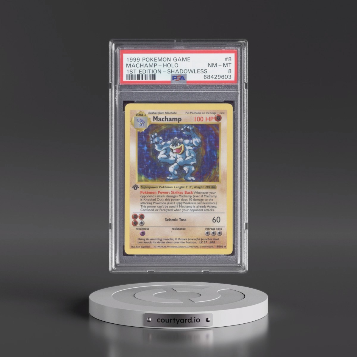1999 Pokémon Game #8 Machamp - 1st Edition Holo Shadowless (PSA 8 NM-MT)