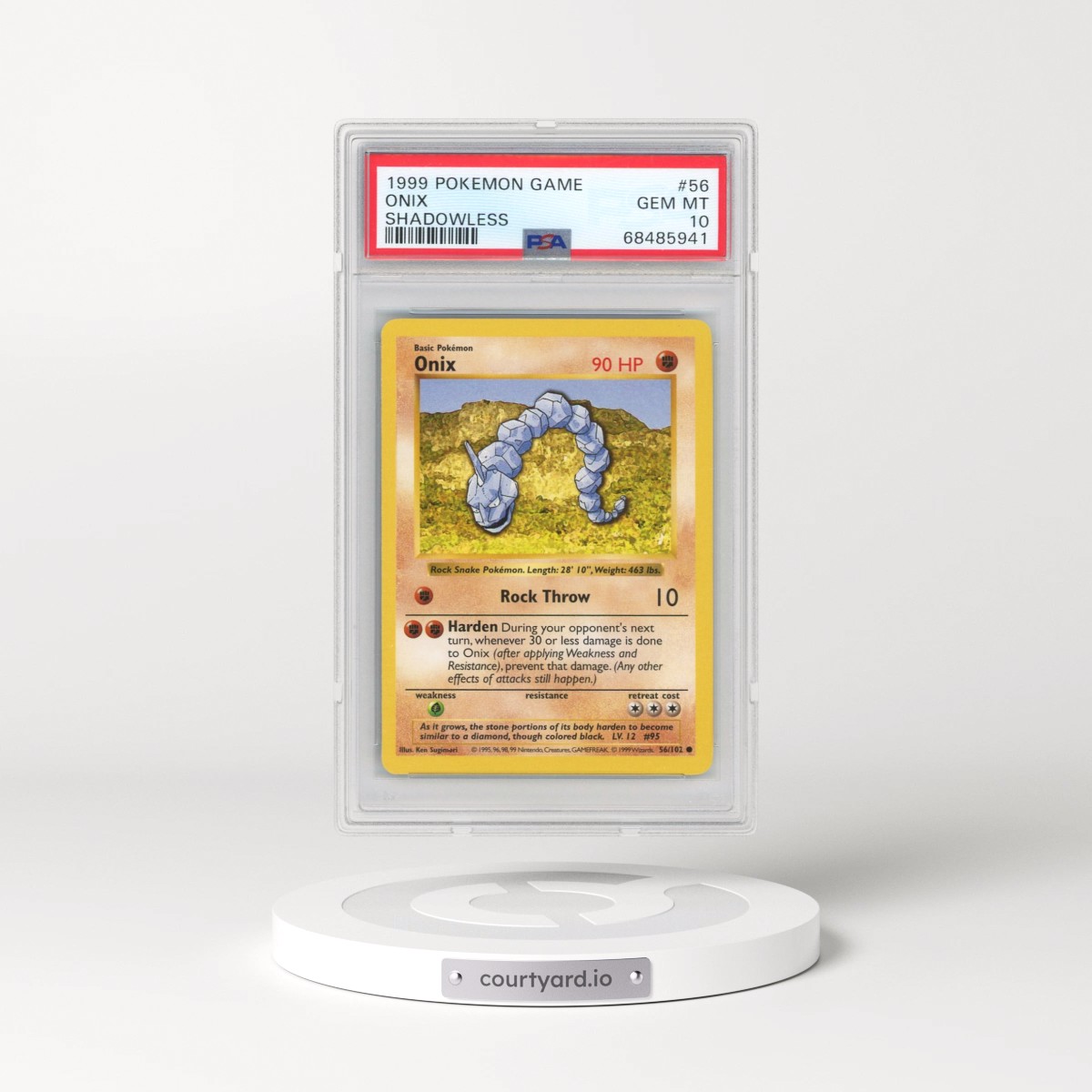 1999 Pokémon Game #56 Onix - Shadowless (PSA 10 GEM MINT)