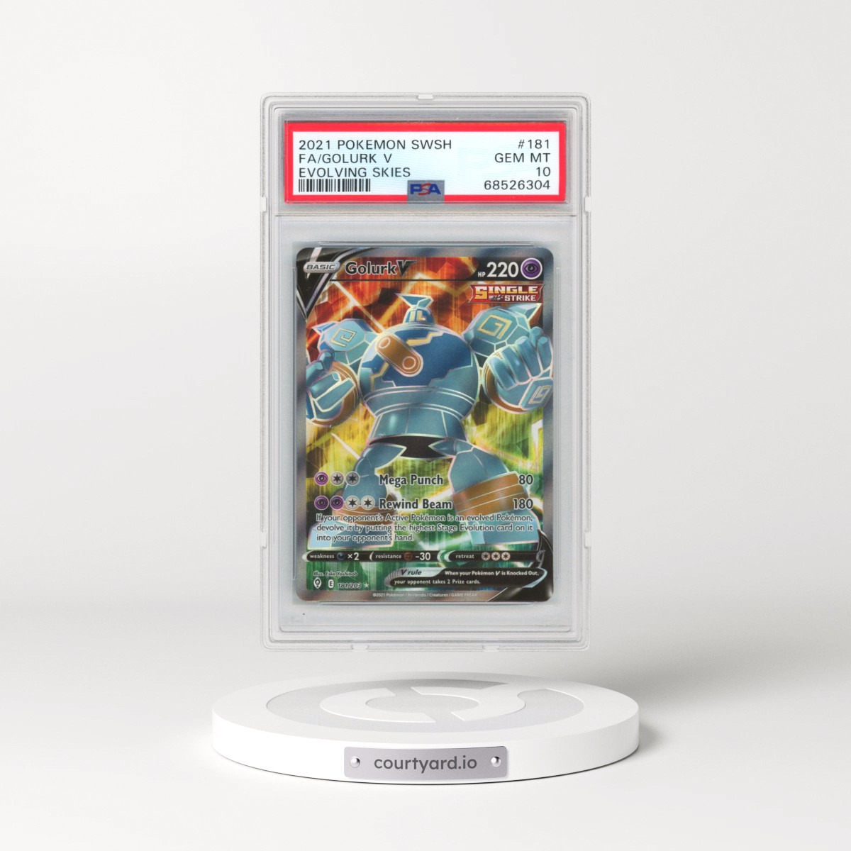 2021 Pokémon Sword & Shield Evolving Skies #181 Golurk V - Holo Full Art (PSA 10 GEM MINT)
