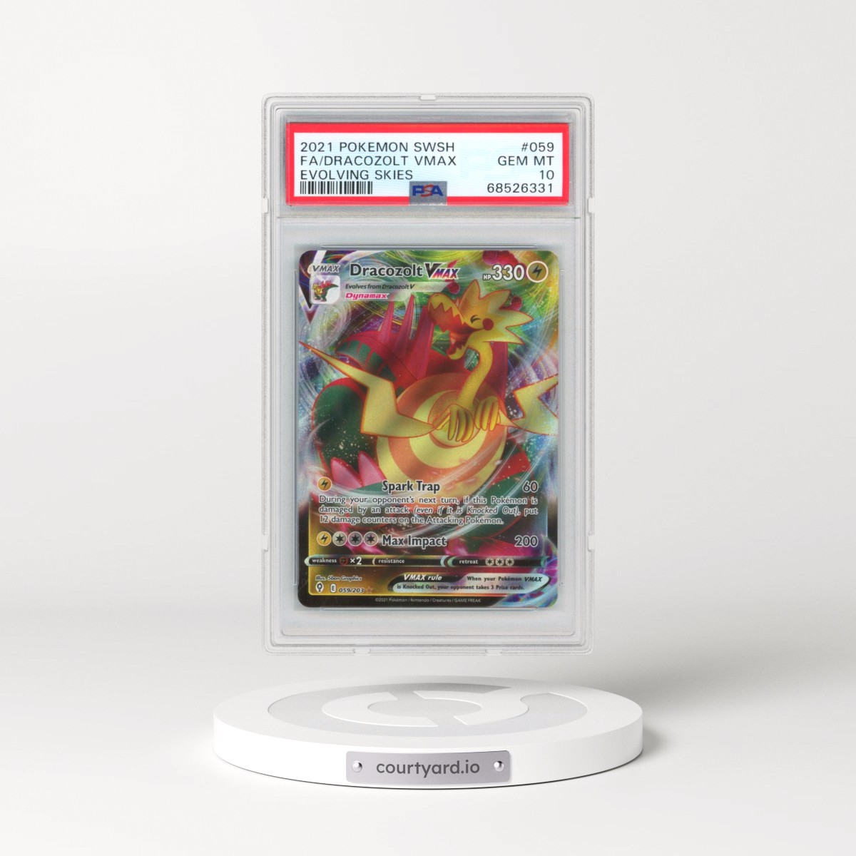 2021 Pokémon Sword & Shield Evolving Skies #059 Dracozolt Vmax - Full Art (PSA 10 GEM MINT)