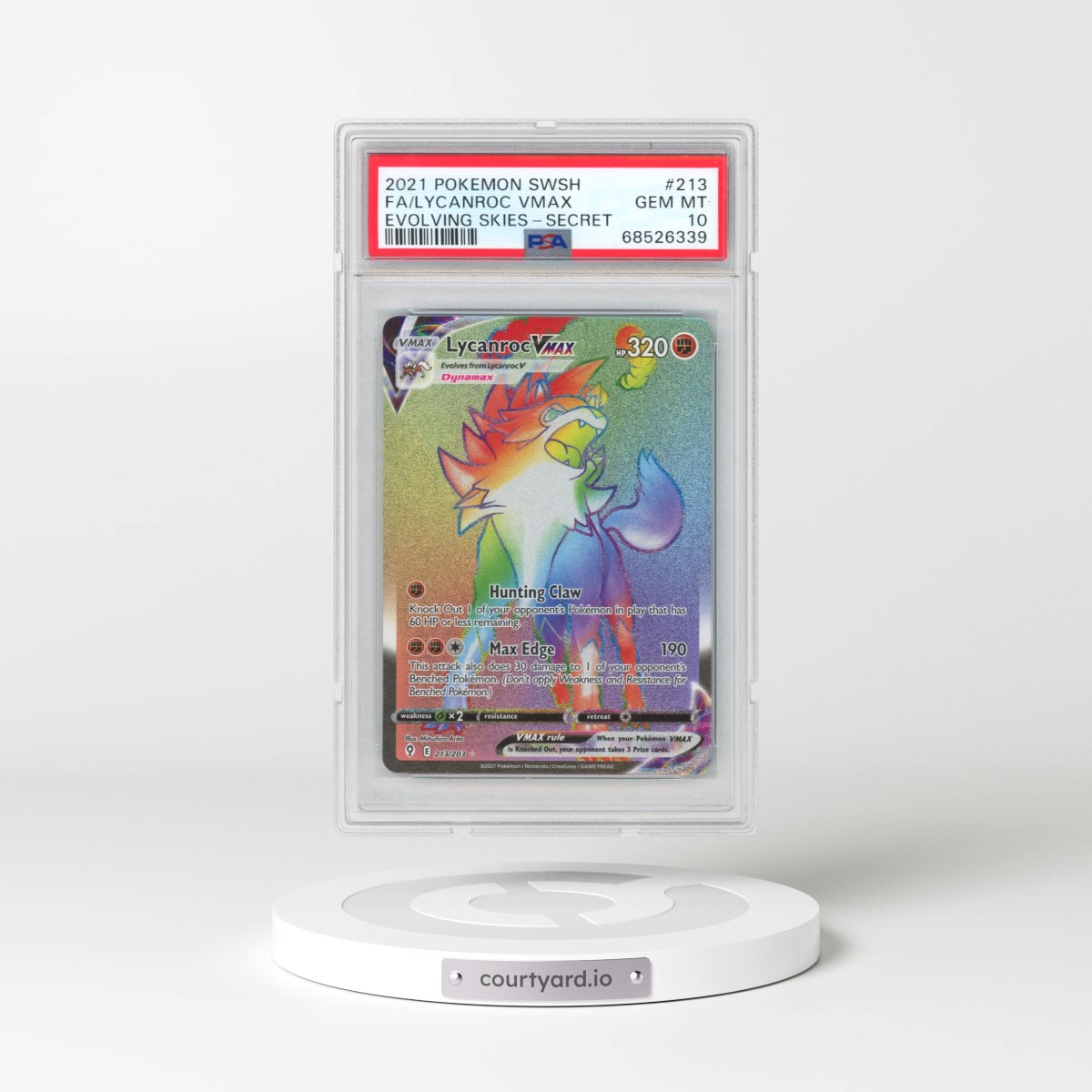 2021 Pokémon Sword & Shield Evolving Skies #213 Lycanroc Vmax - Full Art Secret (PSA 10 GEM MINT)