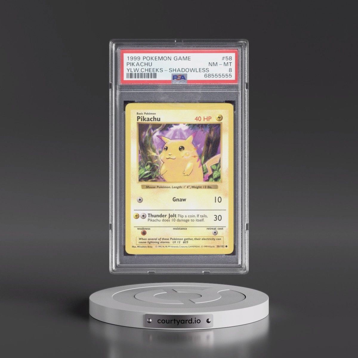 1999 Pokémon Game #58 Pikachu - Shadowless Yellow Cheeks (PSA 8 NM-MT)
