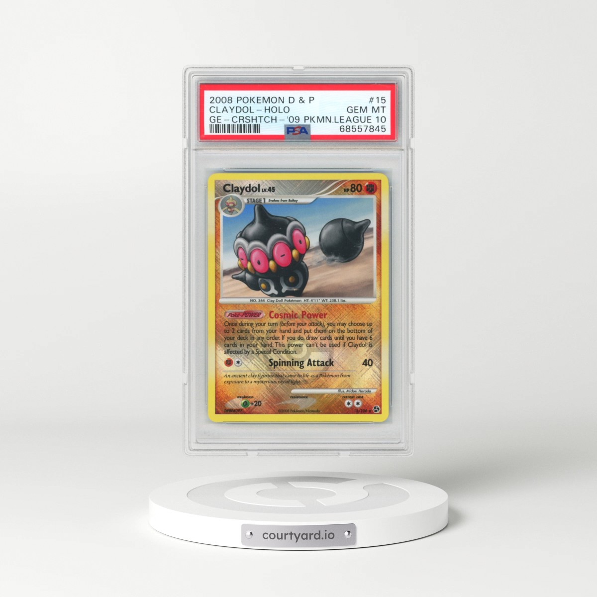 2008 Pokémon Diamond & Pearl Great Encounters #15 Claydol - Holo Crosshatch-2009 Pokemon League (PSA 10 GEM MINT)