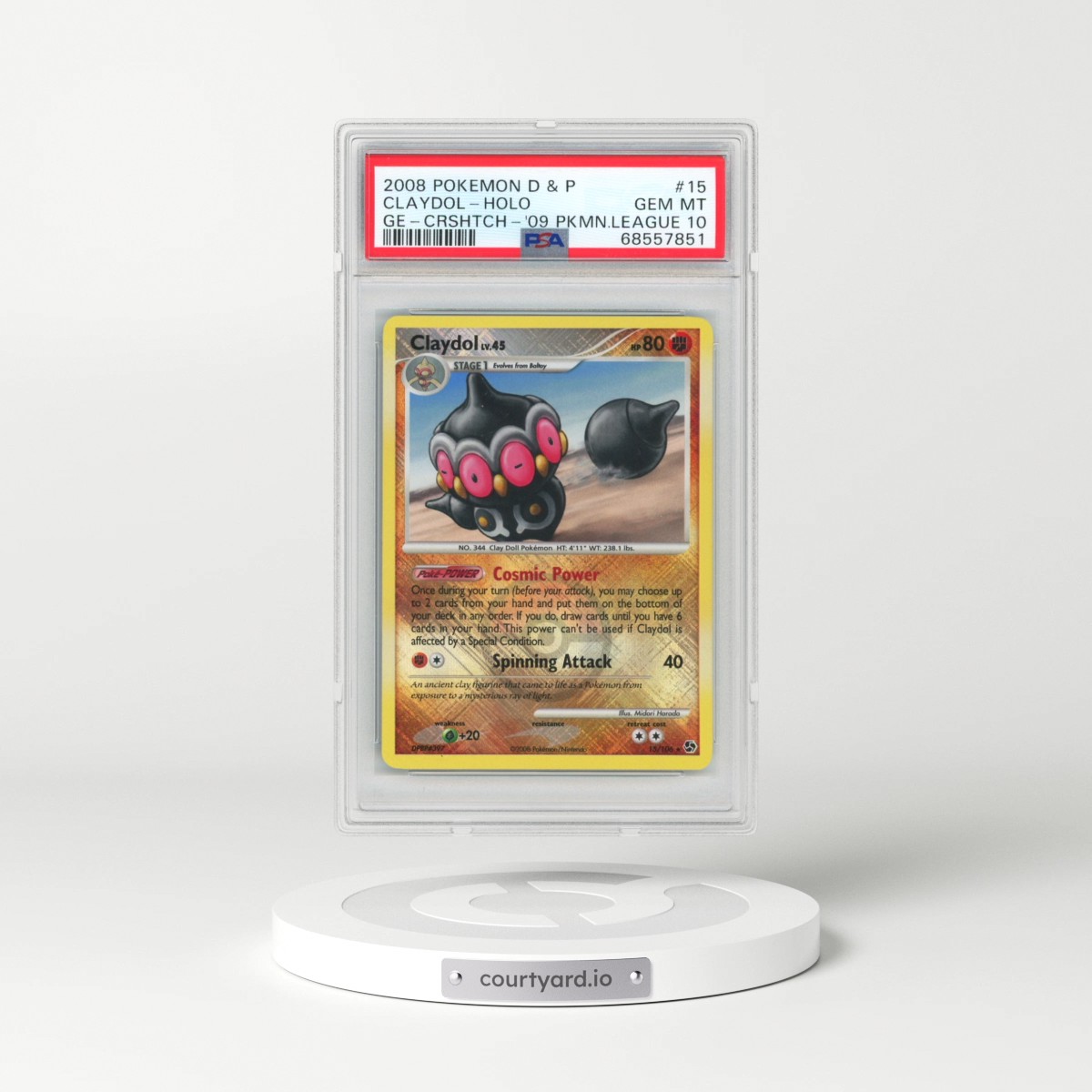 2008 Pokémon Diamond & Pearl Great Encounters #15 Claydol - Holo Crosshatch-2009 Pokemon League (PSA 10 GEM MINT)