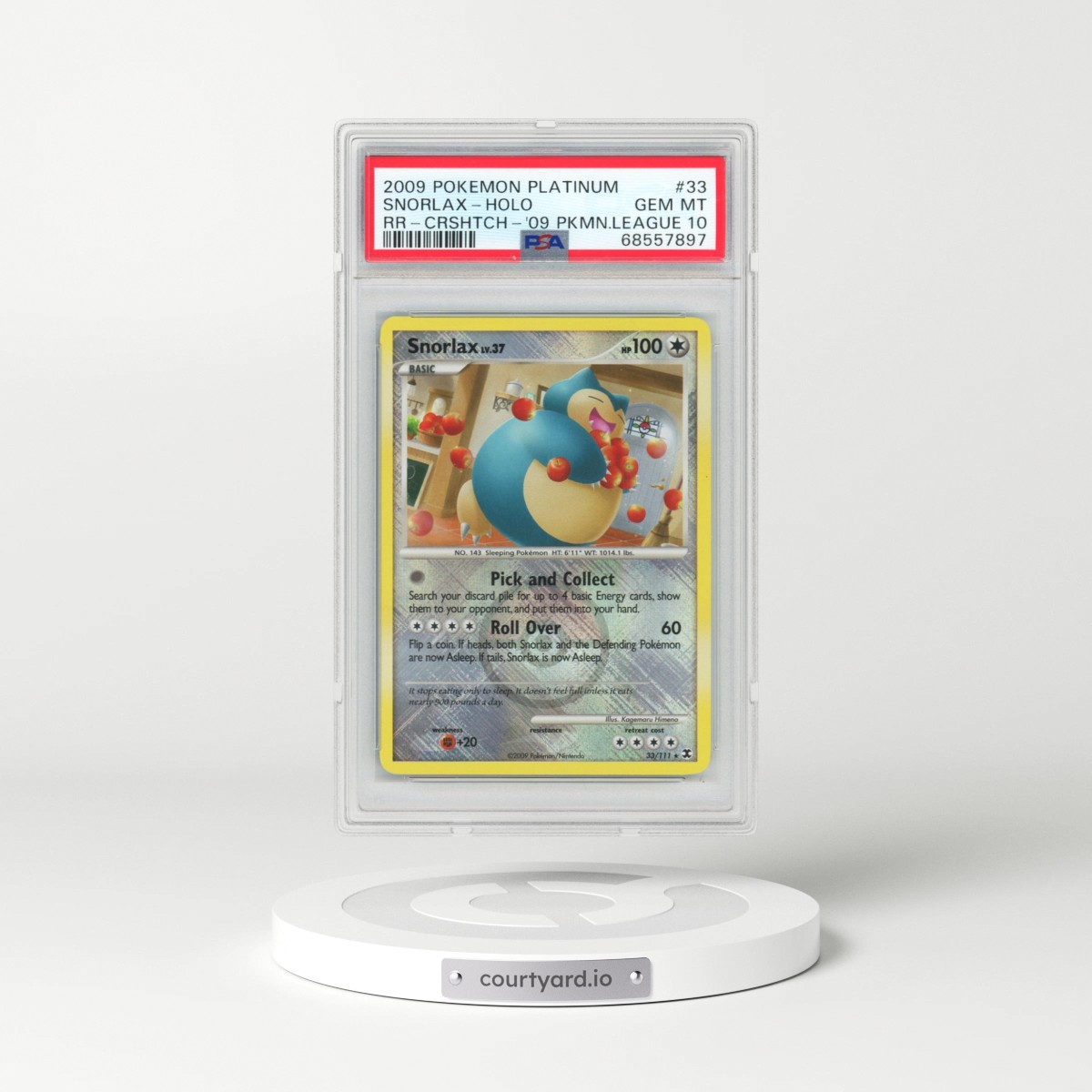 2009 Pokémon Platinum Rising Rivals #33 Snorlax - Holo Crosshatch-2009 Pokemon League (PSA 10 GEM MINT)