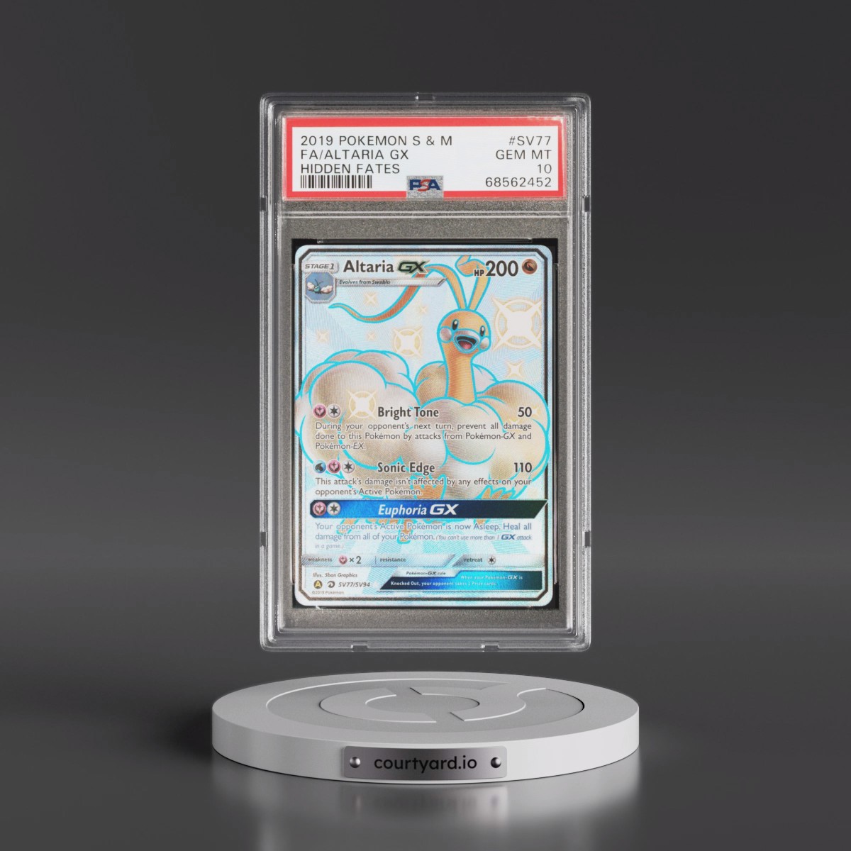 2019 Pokémon Sun & Moon Hidden Fates #SV77 Altaria GX - Holo Full Art (PSA 10 GEM MINT)