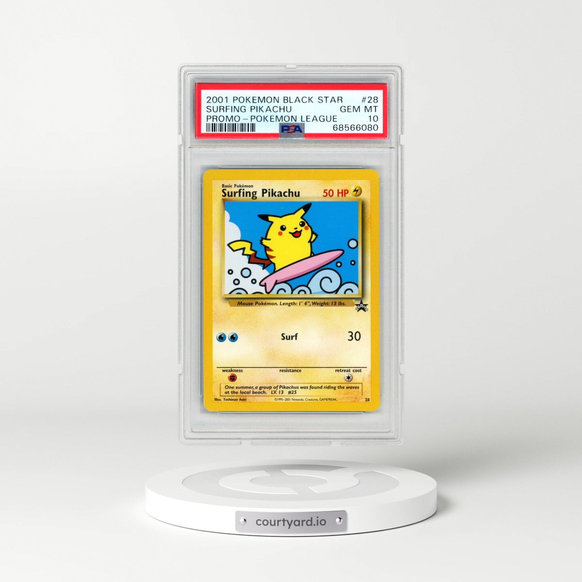 2001 Pokémon Promo Black Star #28 Surfing Pikachu - Pokemon League (PSA 10 GEM MINT)