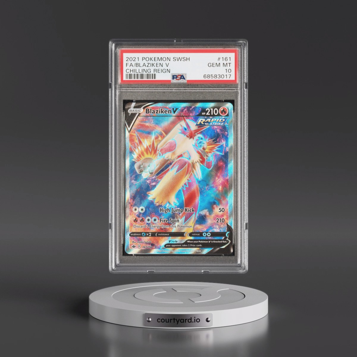 2021 Pokémon Sword & Shield Chilling Reign #161 Blaziken V - Holo Full Art (PSA 10 GEM MINT)