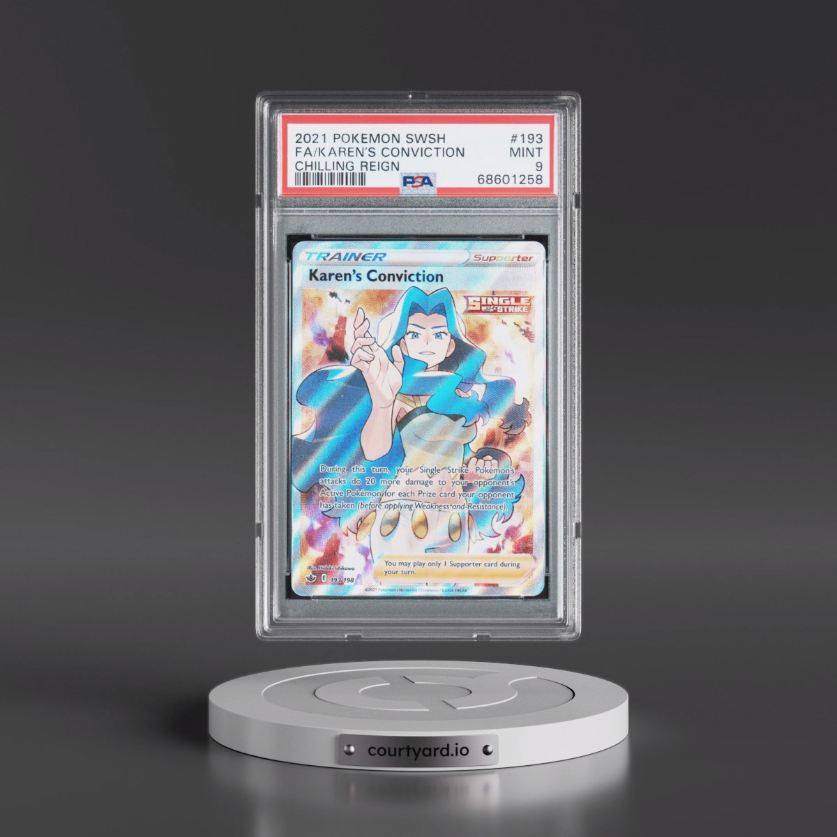 2021 Pokémon Sword & Shield Chilling Reign #193 Karen's Conviction - Full Art (PSA 9 MINT)