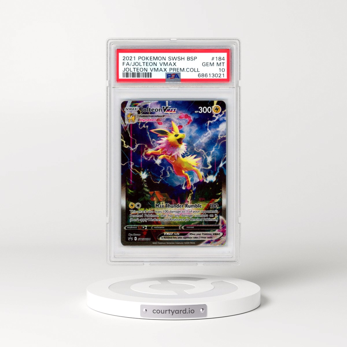 2021 Pokémon Swsh Black Star Promo #184 Jolteon Vmax - Full Art Jolteon Vmax Premium Collection (PSA 10 GEM MINT)