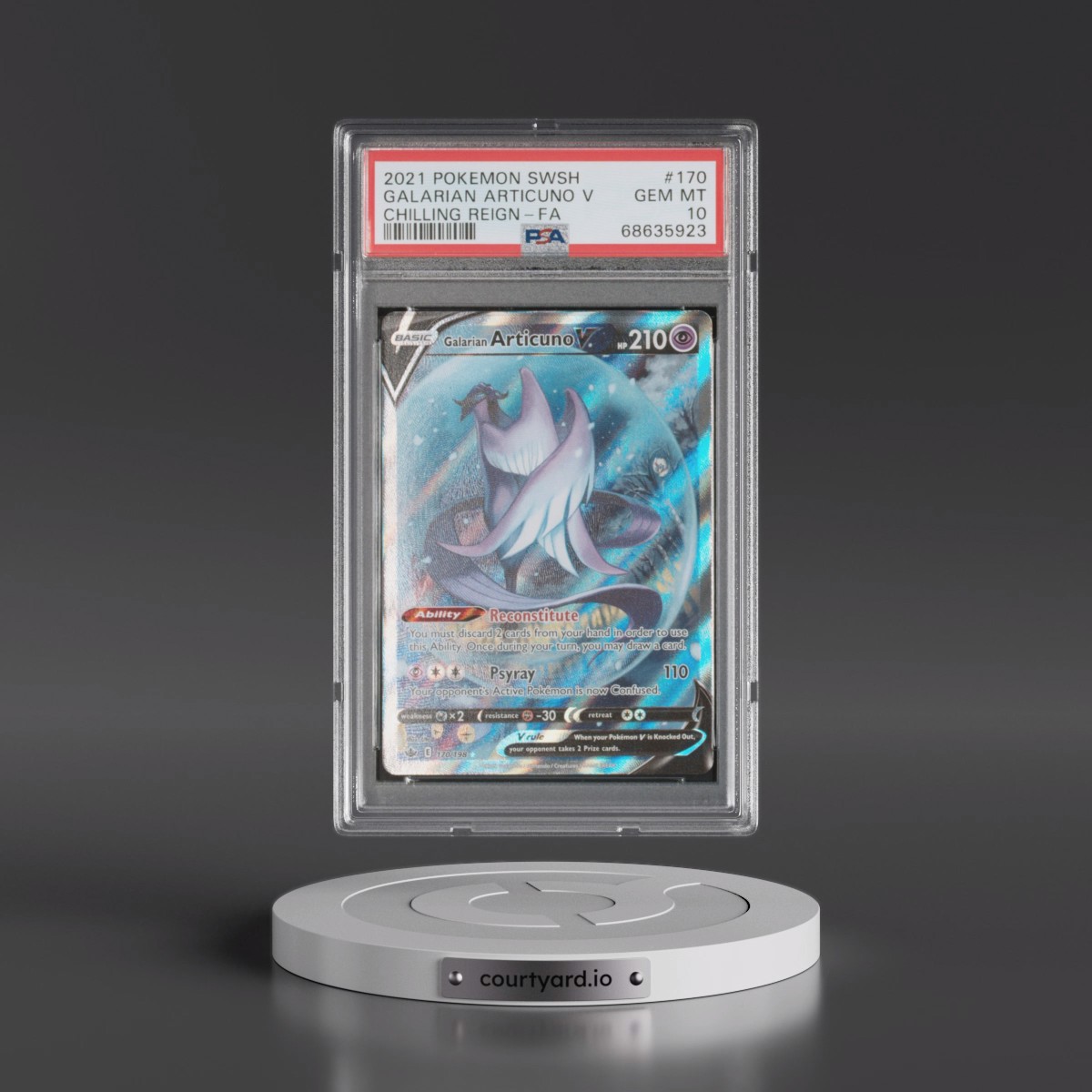 2021 Pokémon Sword & Shield Chilling Reign #170 Galarian Articuno V - Holo Full Art (PSA 10 GEM MINT)