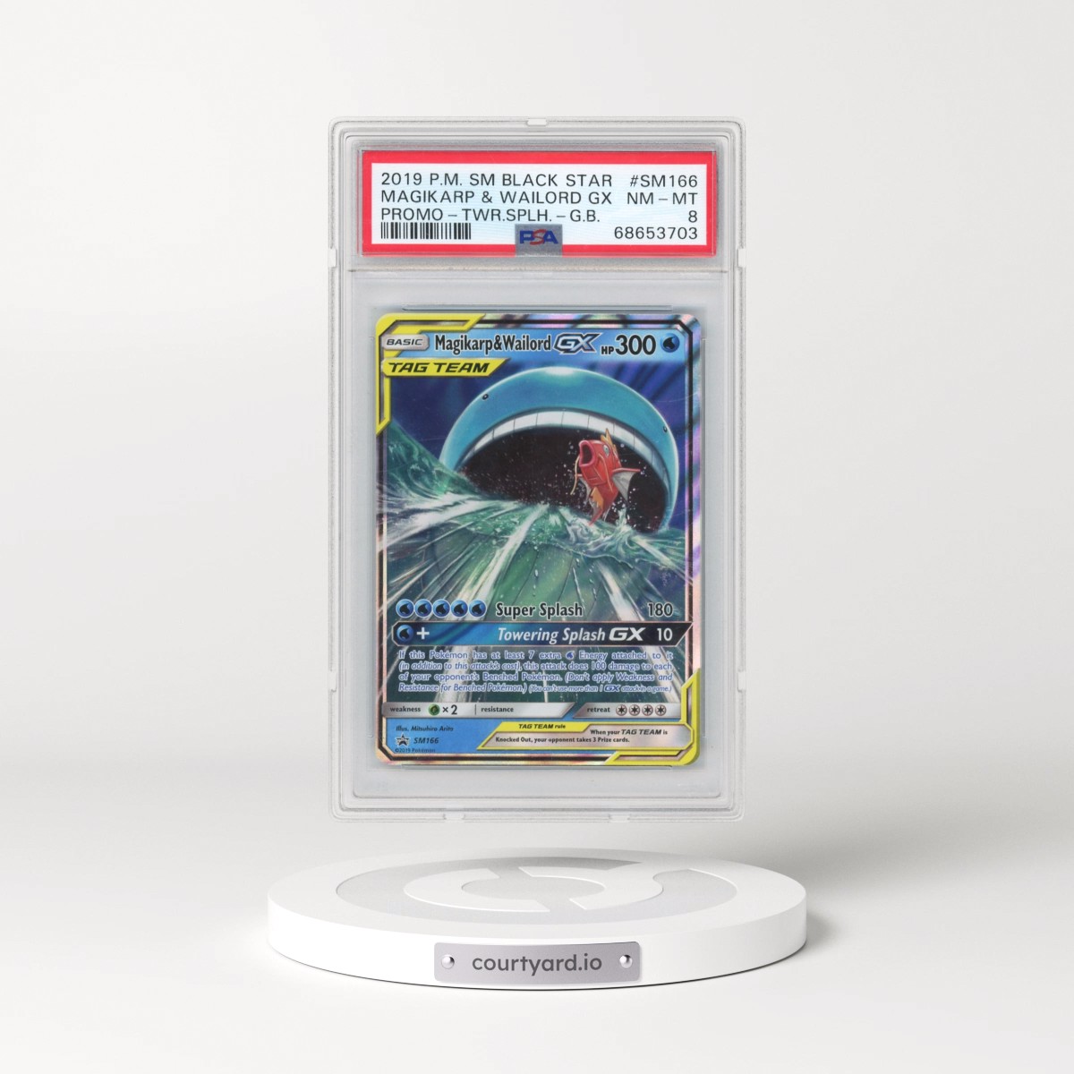 2019 Pokémon SM Black Star Promo #SM166 Magikarp & Wailord GX - Holo Towering Splash-GX Box (PSA 8 NM-MT)