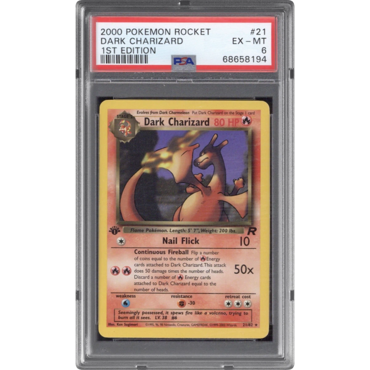 2000 Pokémon Rocket #21 Dark Charizard - 1st Edition (PSA 6 EX-MT)