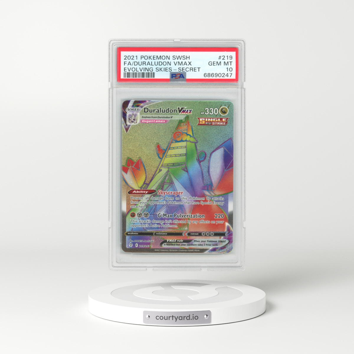 2021 Pokémon Sword & Shield Evolving Skies #219 Duraludon Vmax - Full Art Secret (PSA 10 GEM MINT)