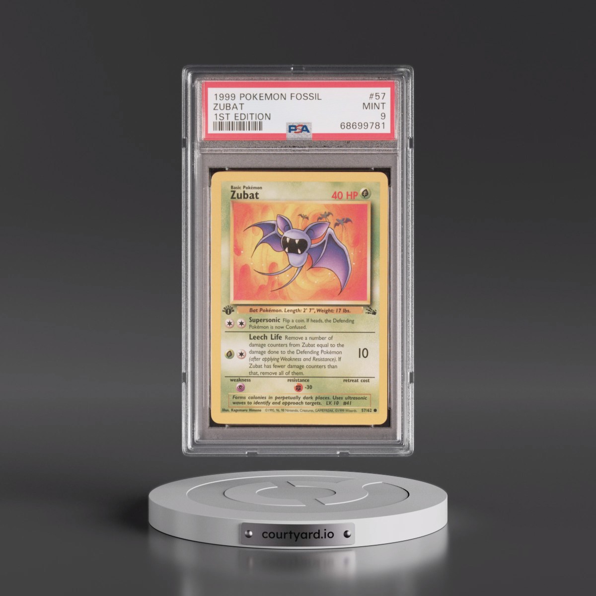 1999 Pokémon Fossil #57 Zubat - 1st Edition (PSA 9 MINT)
