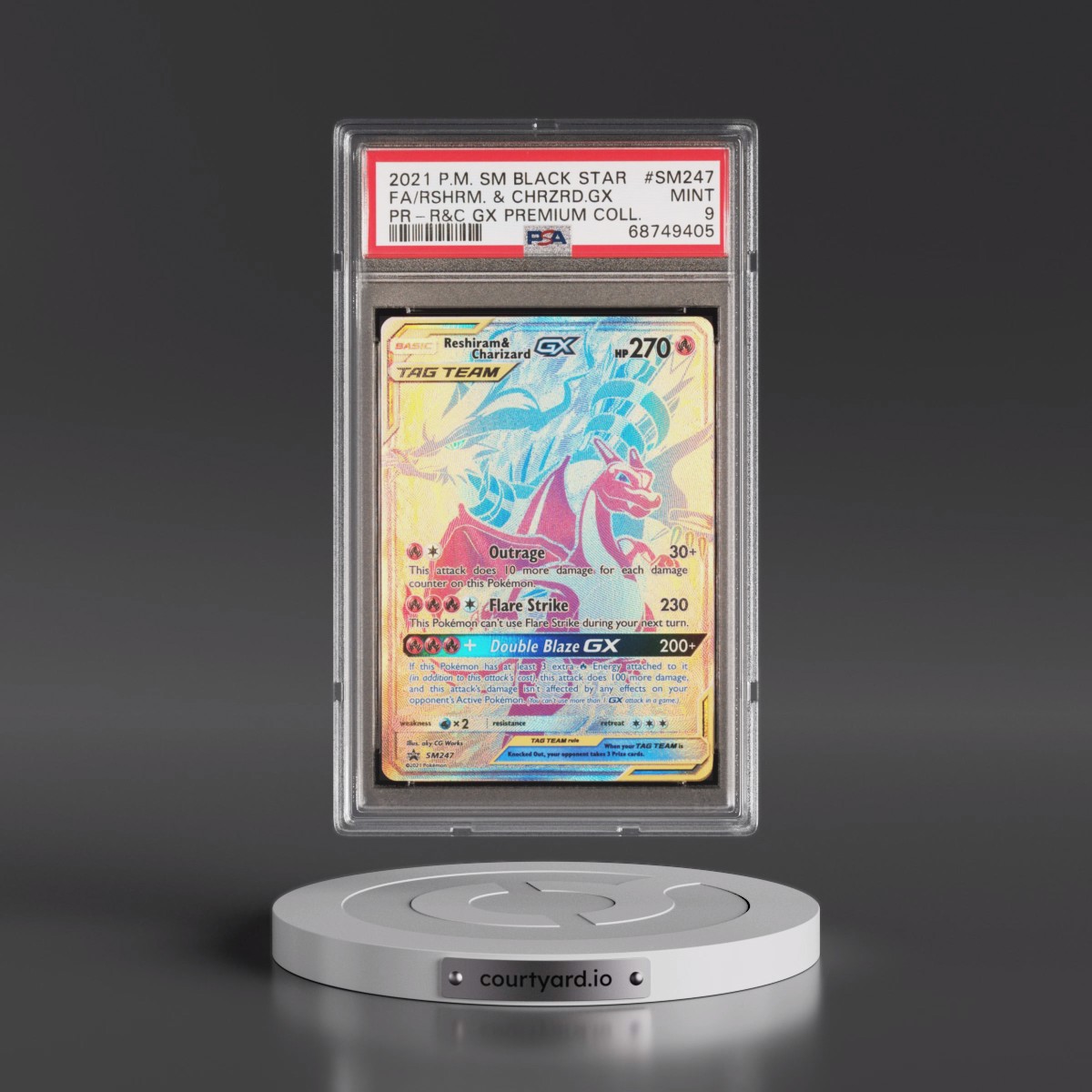 2021 Pokémon SM Black Star Promo #SM247 Reshiram & Charizard GX - Holo Full Art Reshiram & Charizard GX Premium Collection (PSA 9 MINT)