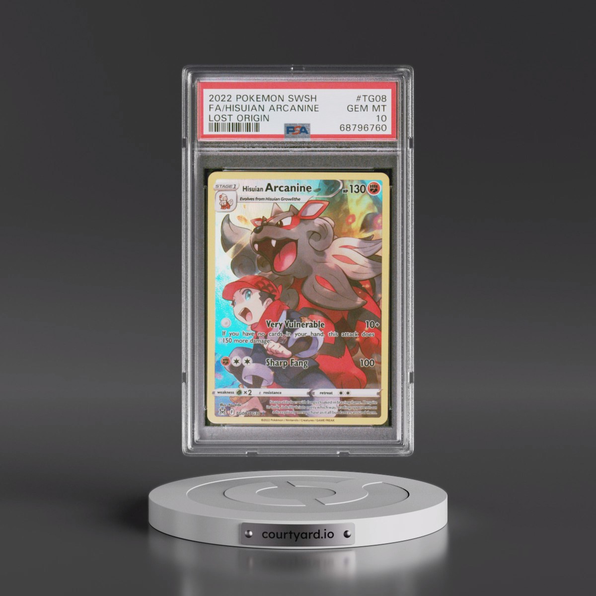 2022 Pokémon Sword & Shield Lost Origin Hisuian Arcanine - Full Art #TG08 PSA 10