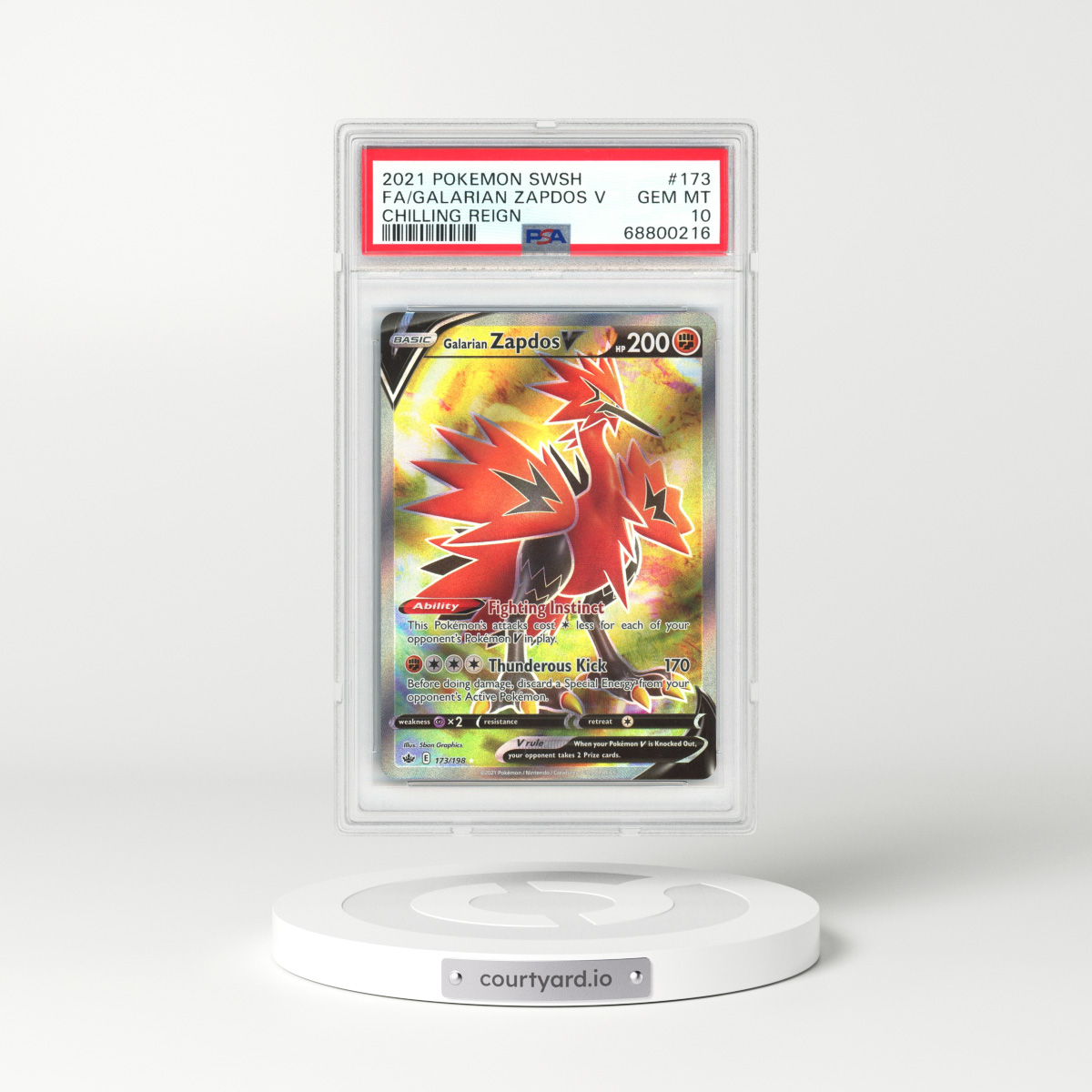 2021 Chilling Reign #173 Galarian Zapdos V - Ultra Rare Holo (PSA 10 GEM MINT)