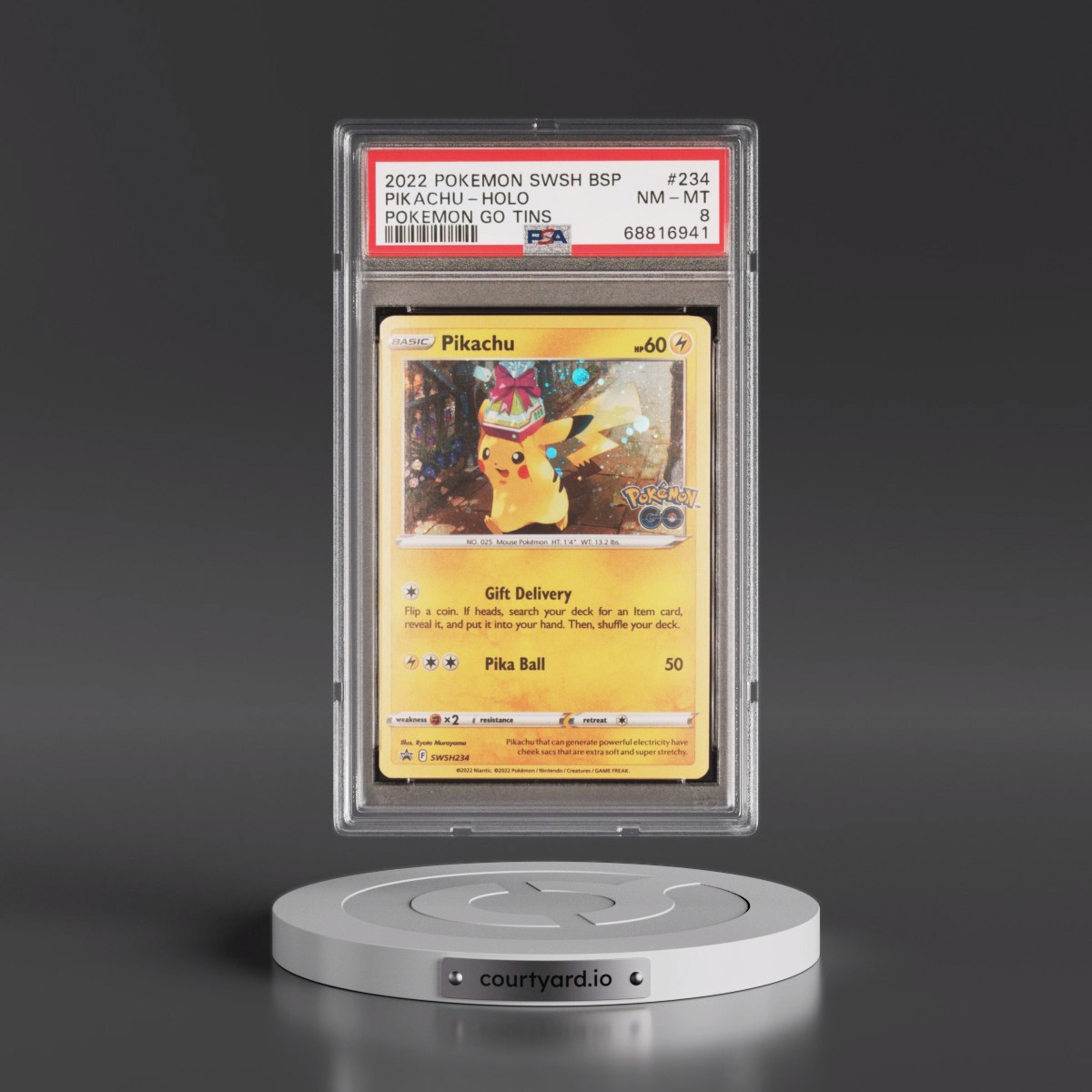 2022 Pokémon Swsh Black Star Promo #234 Pikachu - Holo Pokemon Go Tins (PSA 8 NM-MT)