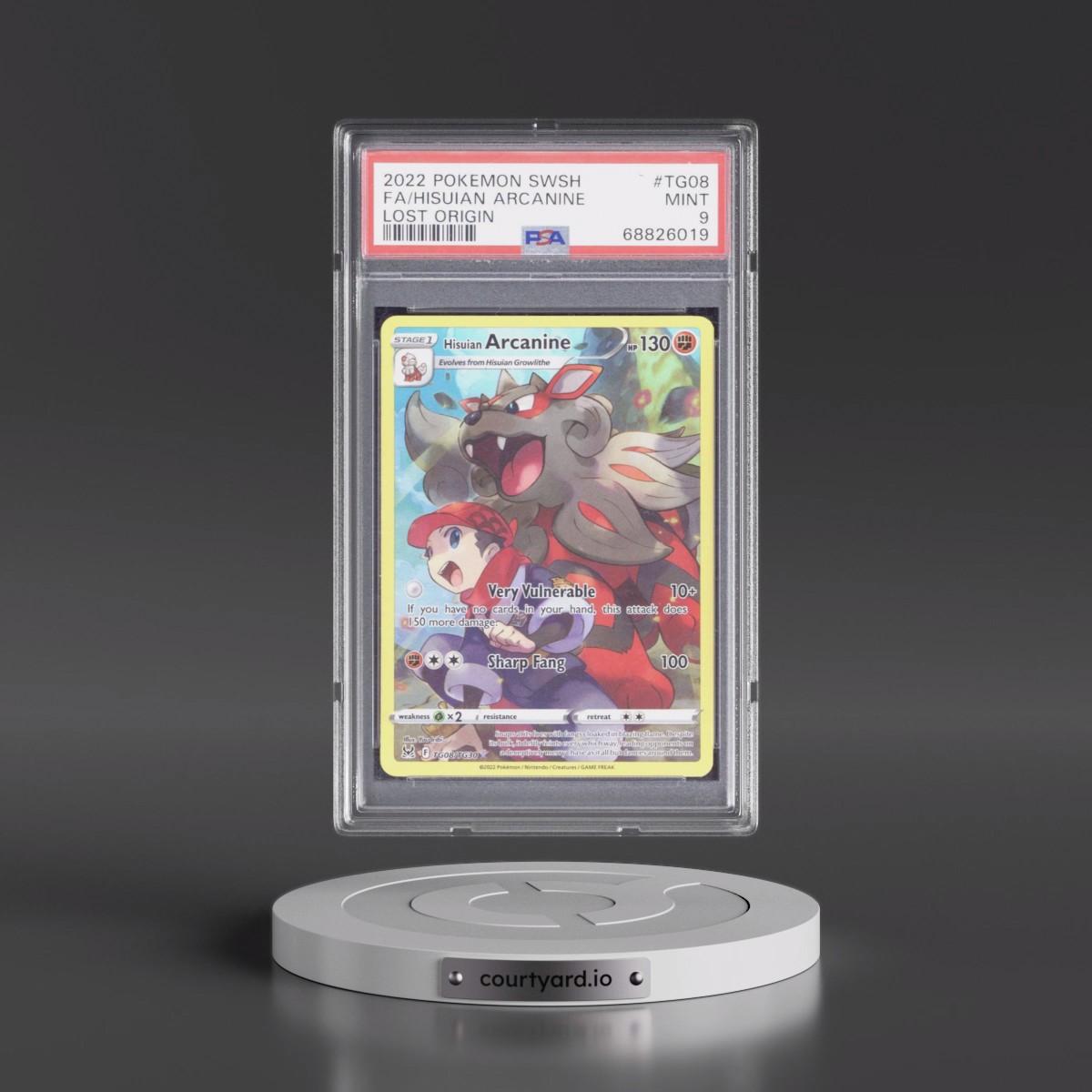 2022 Pokémon Sword & Shield Lost Origin #TG08 Hisuian Arcanine - Full Art (PSA 9 MINT)