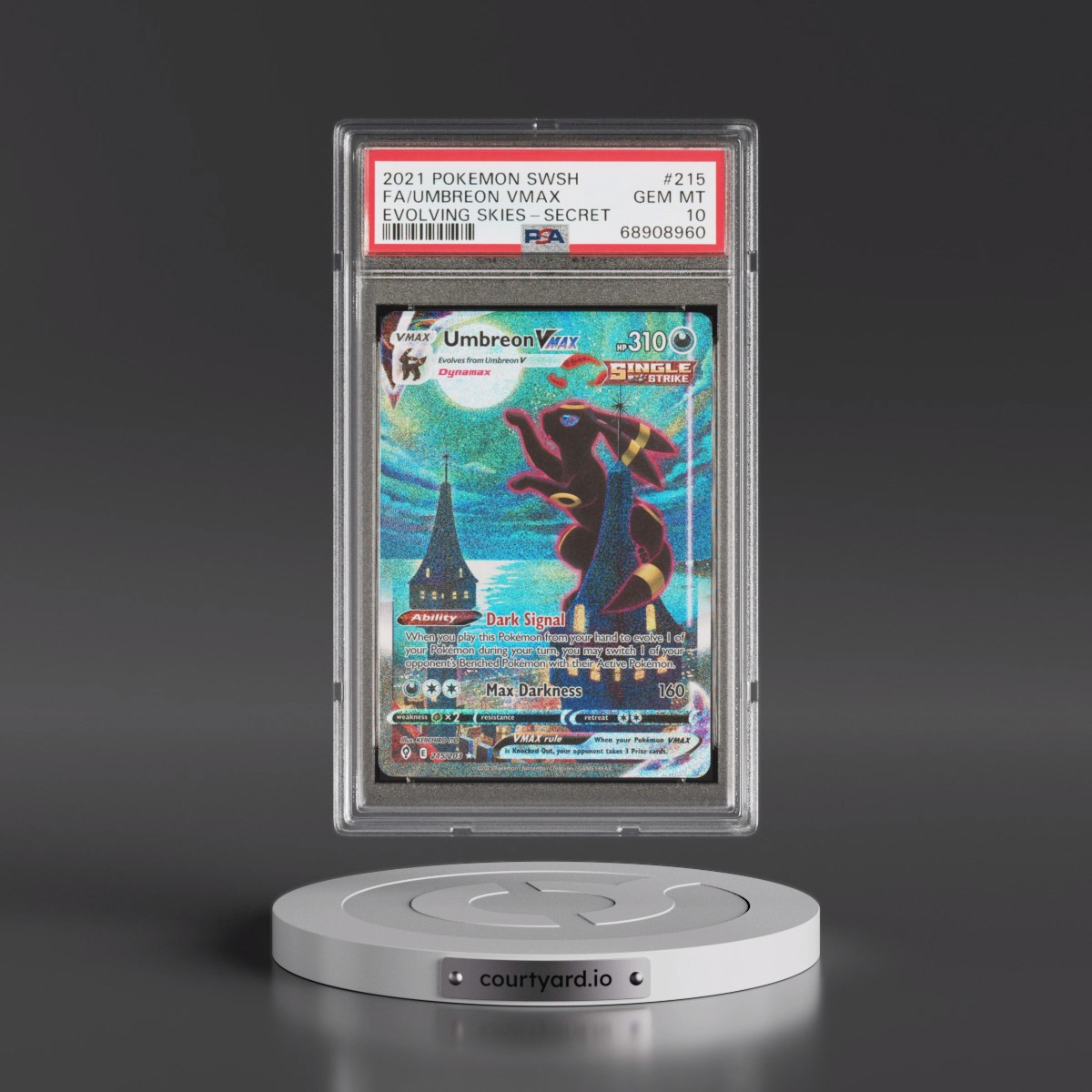 2021 Pokémon Sword & Shield Evolving Skies #215 Umbreon Vmax - Full Art Secret (PSA 10 GEM MINT)