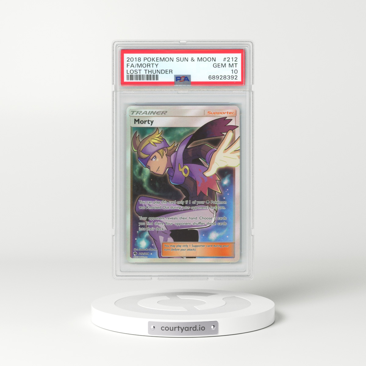 2018 Pokémon Sun & Moon Lost Thunder #212 Morty - Full Art (PSA 10 GEM MINT)
