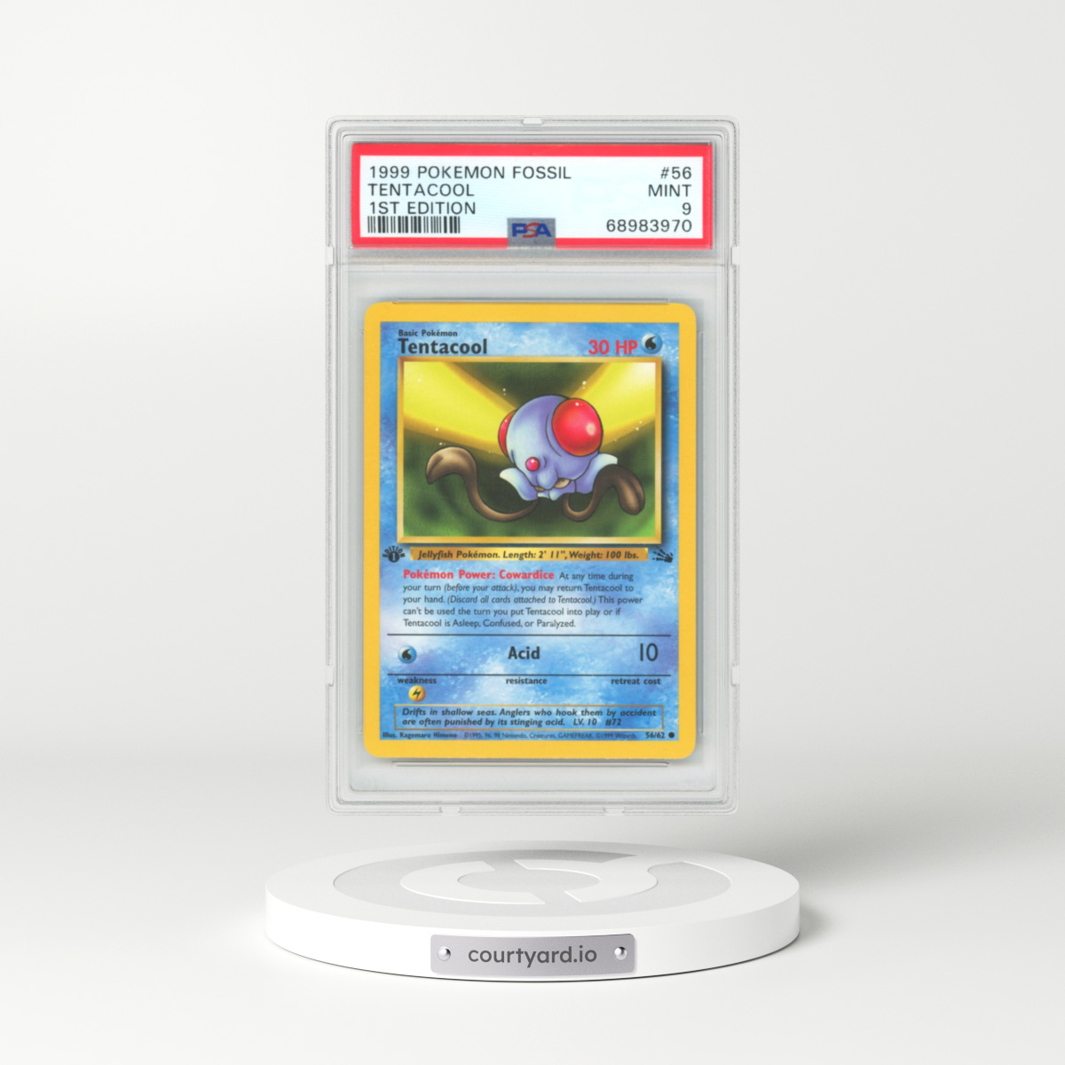 1999 Fossil #56 Tentacool - 1st Edition (PSA 9 MINT)