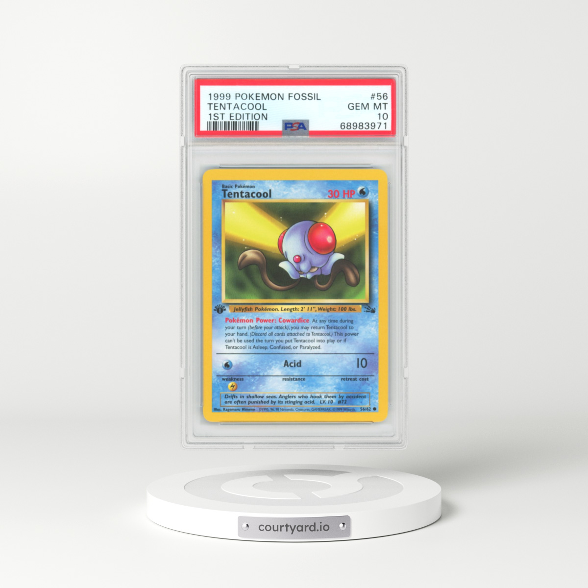 1999 Fossil #56 Tentacool - 1st Edition (PSA 10 GEM MINT)