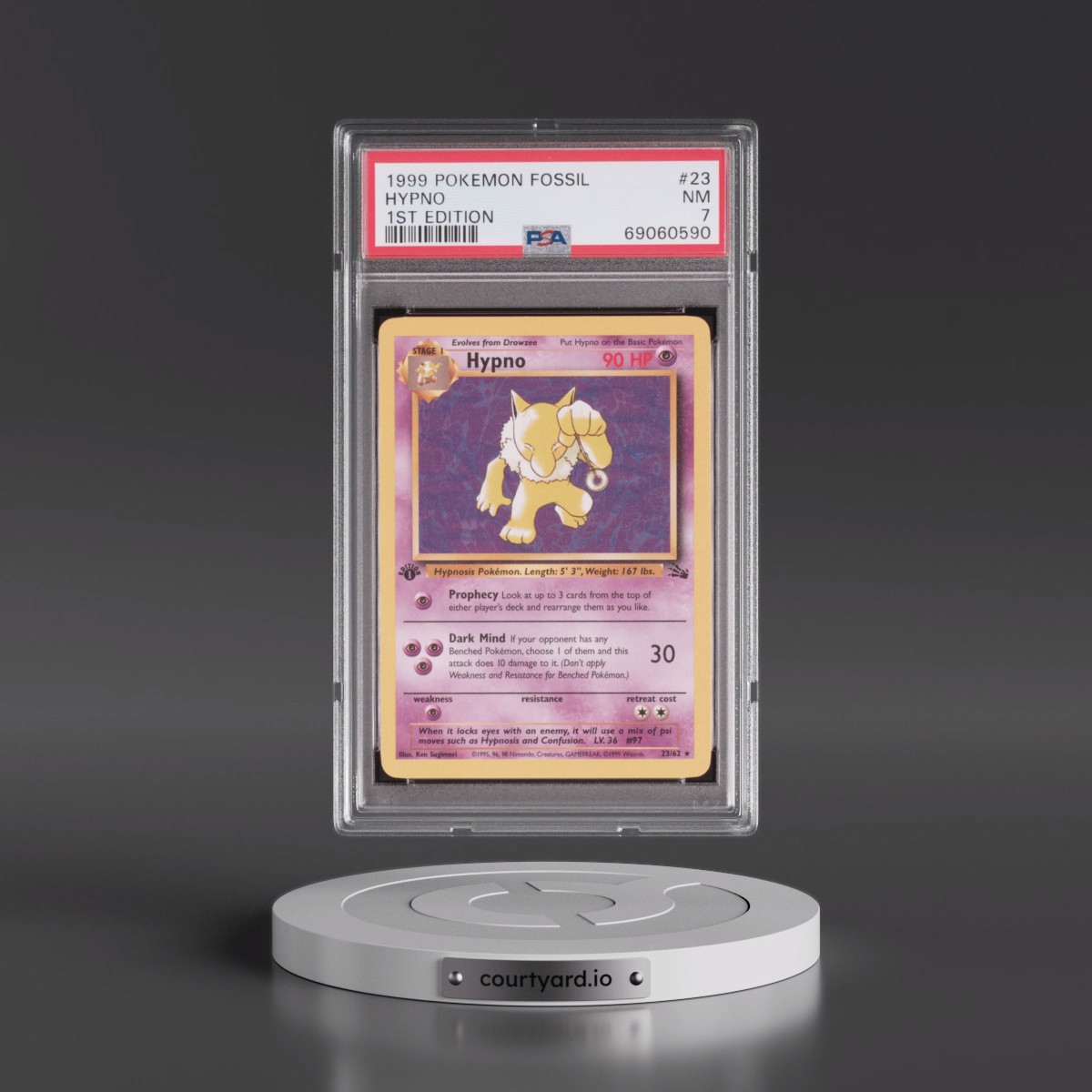 1999 Pokémon Fossil #23 Hypno - 1st Edition (PSA 7 NM)