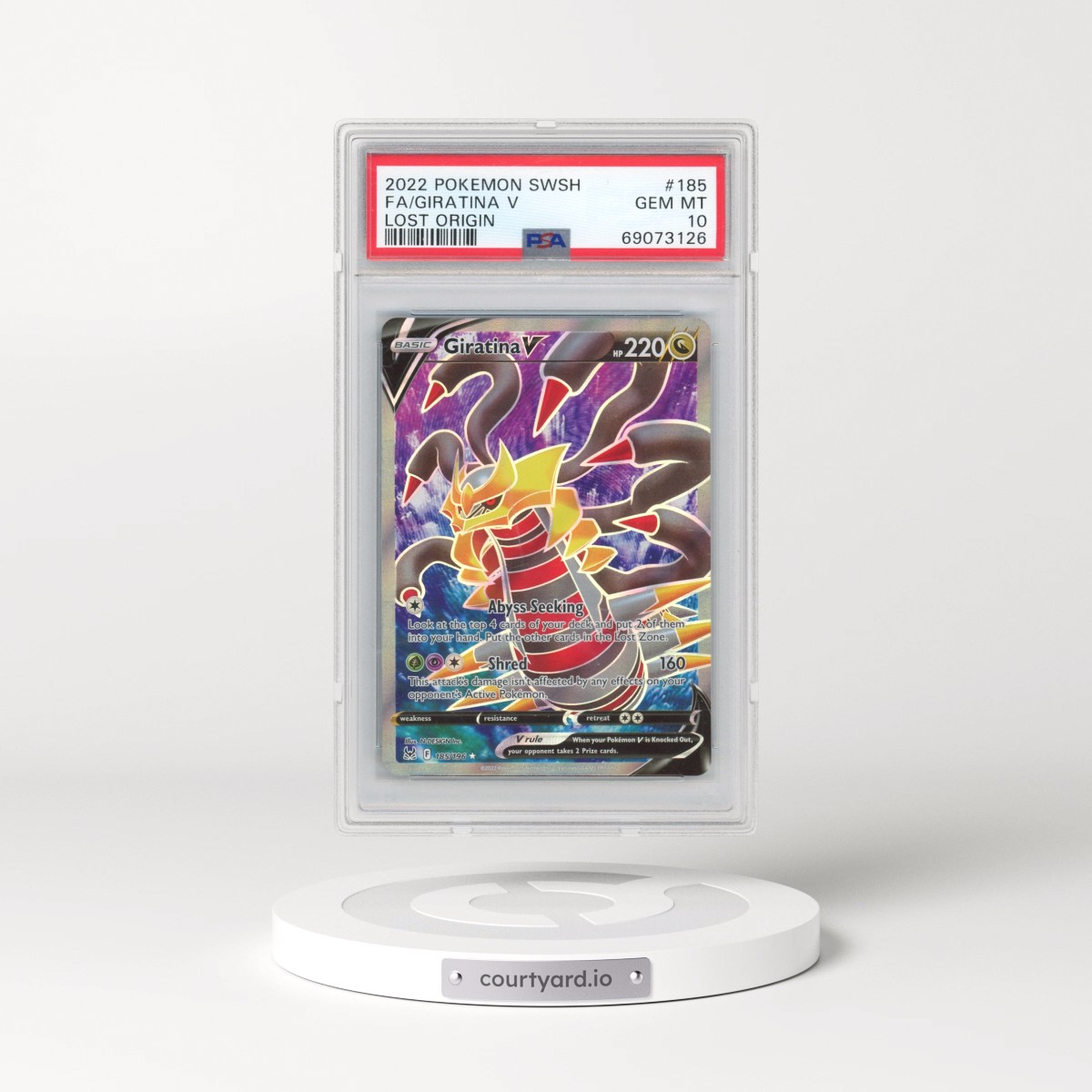 2022 Pokémon Sword & Shield Lost Origin #185 Giratina V - Holo Full Art (PSA 10 GEM MINT)