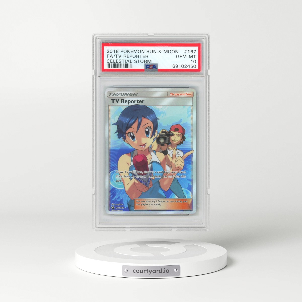 2018 Pokémon Sun & Moon Celestial Storm #167 TV Reporter - Full Art (PSA 10 GEM MINT)