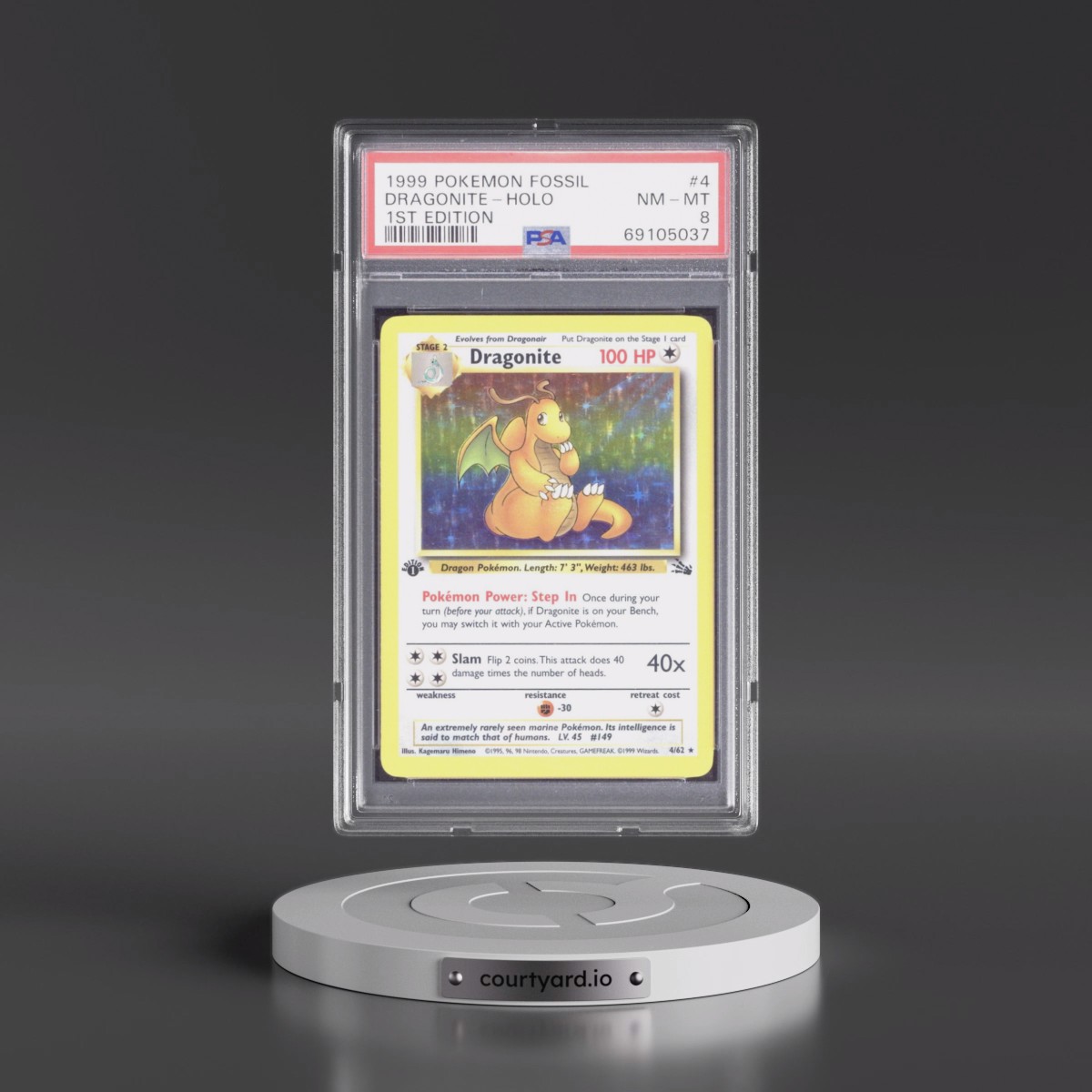 1999 Pokémon Fossil #4 Dragonite - 1st Edition Holo (PSA 8 NM-MT)