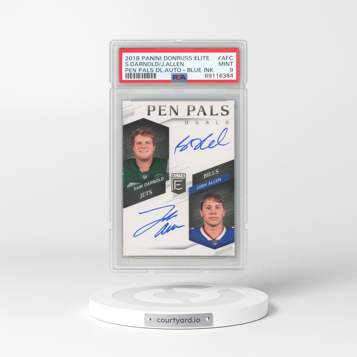2018 Panini Donruss Elite Pen Pals Duals Autographs #AFC Josh Allen/Sam Darnold - Blue Ink (PSA 9 MINT)