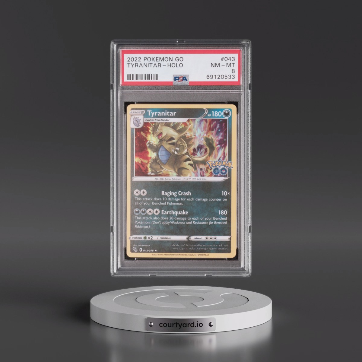 2022 Pokémon Go #043 Tyranitar - Holo (PSA 8 NM-MT)