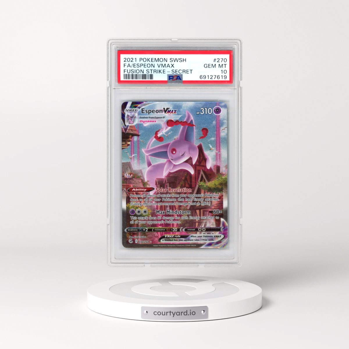 2021 Pokémon Sword & Shield Fusion Strike #270 Espeon Vmax - Full Art Secret (PSA 10 GEM MINT)
