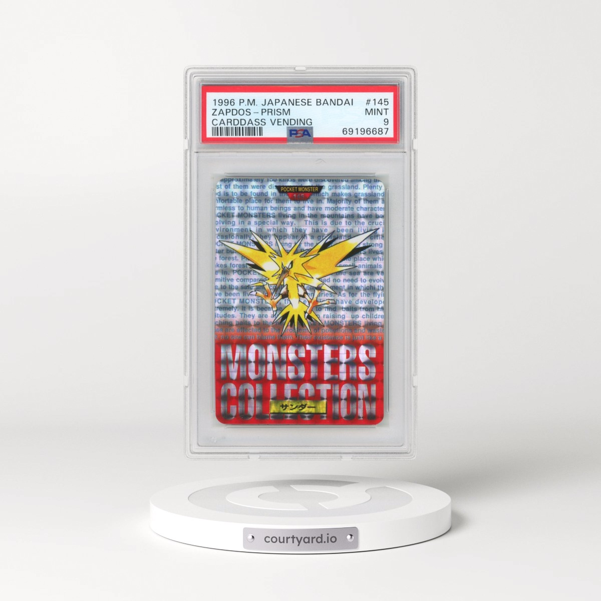 1996 Pokémon Bandai Carddass Vending #145 Zapdos-Prism (PSA 9 MINT)