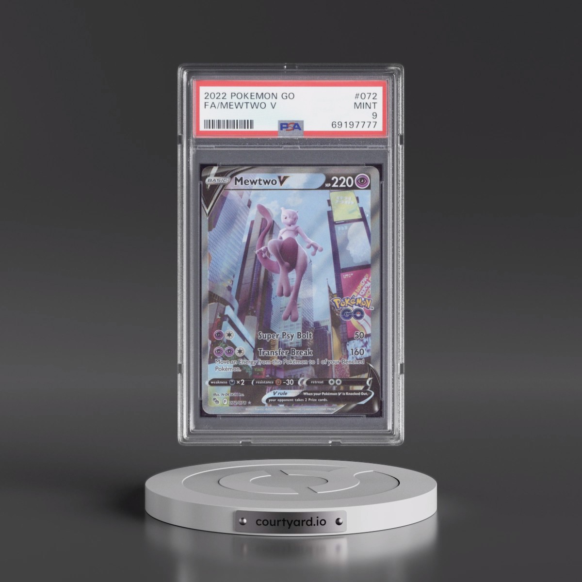 2022 Pokémon Go #072 Mewtwo V - Holo Full Art (PSA 9 MINT)