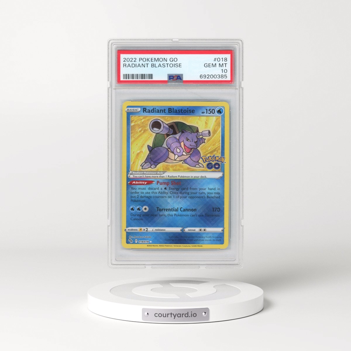 2022 Pokémon Go #018 Radiant Blastoise - Holo (PSA 10 GEM MINT)
