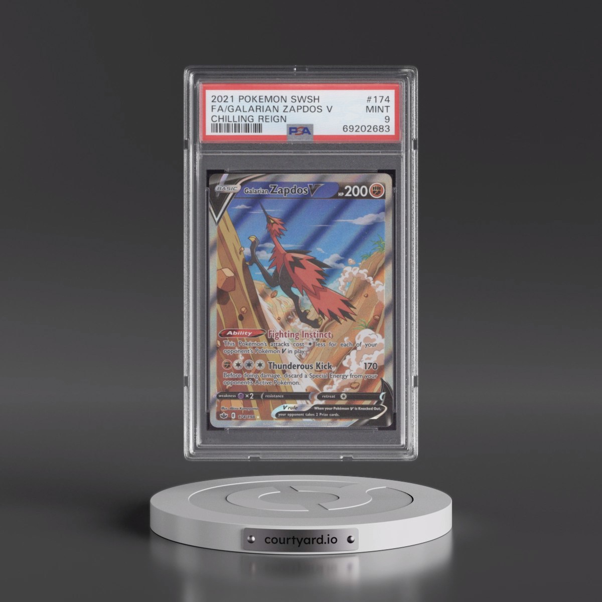 2021 Pokémon Sword & Shield Chilling Reign #174 Galarian Zapdos V - Holo Full Art (PSA 9 MINT)