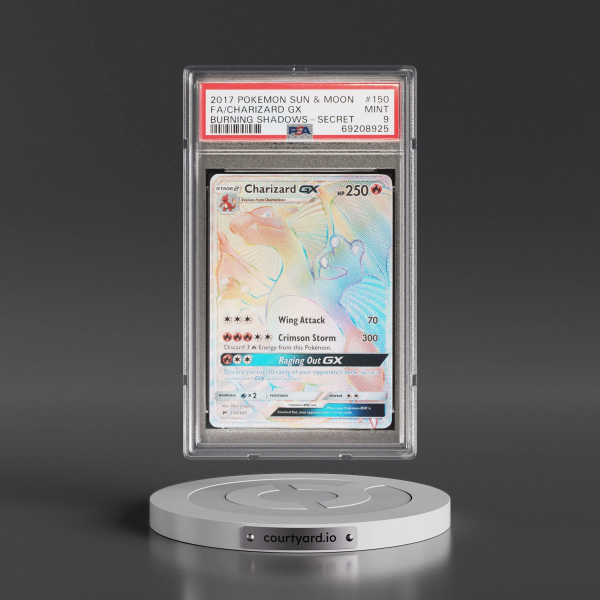 2017 Pokémon Sun & Moon Burning Shadows #150 Charizard GX - Holo Full Art Secret (PSA 9 MINT)
